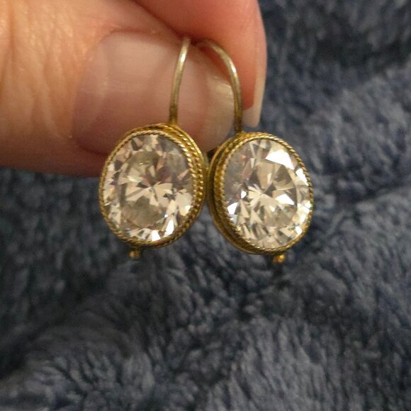 925 Sterling Silver Jewelry - Gold-Tone 925 Sterling Silver Oval Crystal Dangle Earrings Lever back